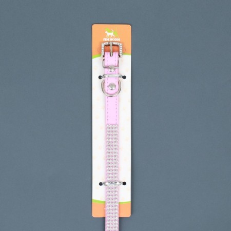 A collar with rows of 4 rows and rhinestones on a buckle, 38 x 1.5 cm, Osh 26-33, pink-7
