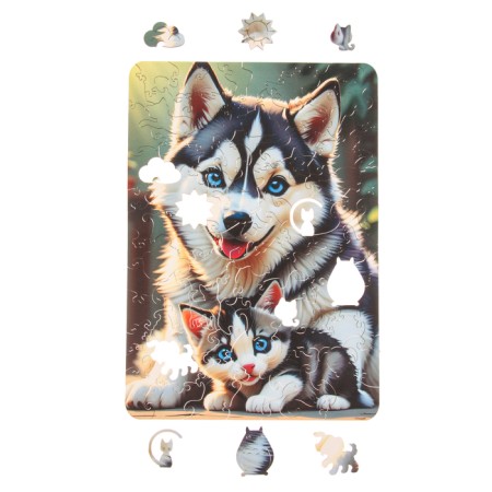Puzzle "Haska with a kitten" 20x29cm, 92 details-2