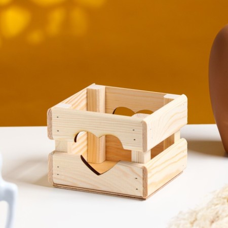 Kashpo wooden 12 × 11 × 9 cm "odnushka light", two -string, heart, natural give beautifully
