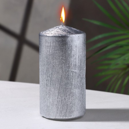 Candle - cylinder "Vintage", 5x10 cm, silver