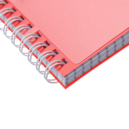 Notebook A5-80 sheets in a cage, on a crest, a plastic cover, a removable ruler made of transparent plastic, coral-2