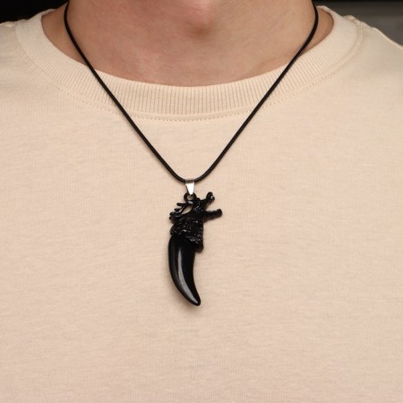 Unisex pendant "Dragon Fang", black color on a black lace, 45 cm-1