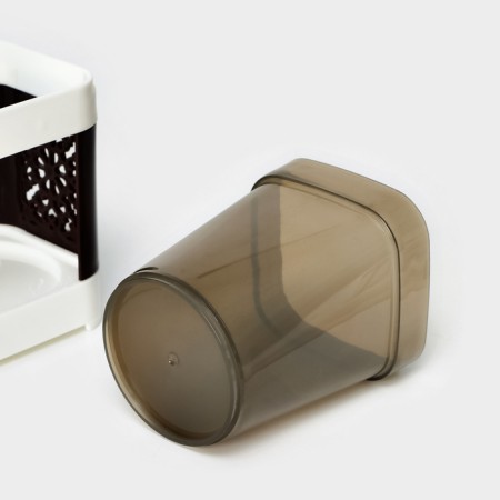 A stand for toothbrushes and paste with one glass, 15 × 7 × 12 cm, the color of coffee with milk-8