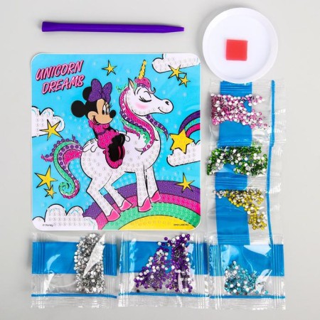 Diamond mosaic on a box, 14x14 cm, Minnie Mouse and unicorn-5