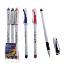 A set of gel pens, 3 colors, white body with colored inserts, in a blister