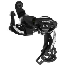 The rear shimano tourney rd-ty500, 6-7 speeds, black color