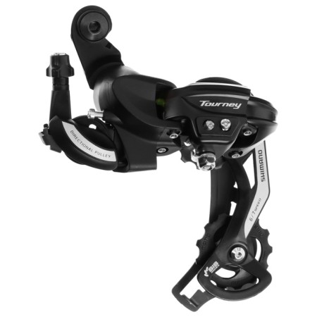The rear shimano tourney rd-ty500, 6-7 speeds, black color