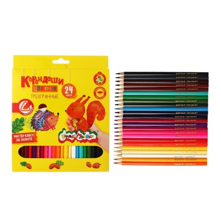 Pencils of 24 colors "Kalyak-Malyak", trihedral, wooden case