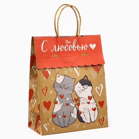 A package with a valve "with love", heart, craft, glitter, 19.5 × 10 × 25.2 cm