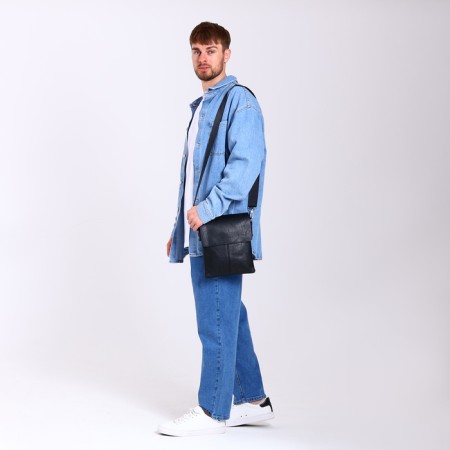 Male bag on lightning, terra dever, long belt, black color-5
