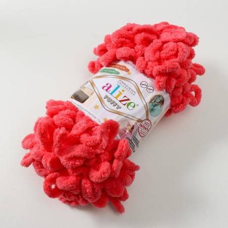 Yarn "Puffy" 100 % micropoliester 9m/100g (619 coral)-1