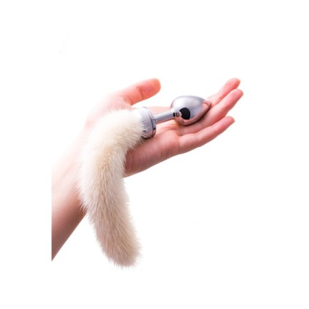 Anal plug Metal by Toyfa, silver, with a white tail, 32 cm, d = 2.9 cm-3