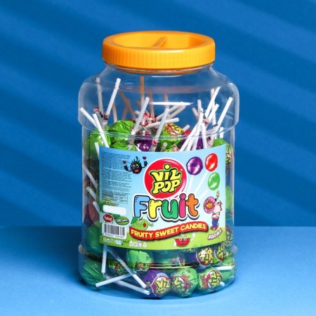 Caramel candies on the Vil Pop stick with chewing gum (Bubble Gum + Fruit), 16 g