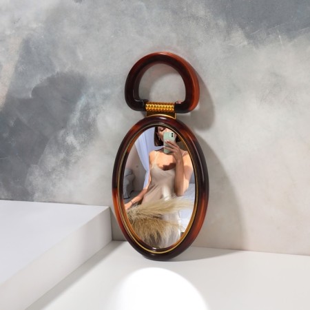 Folding mirror - suspended “oval”, bilateral, with an increase, mirror surface 8 × 12 cm, “amber” color-3