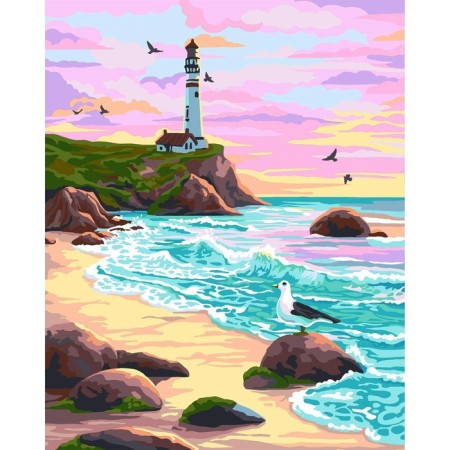 Picture on numbers on canvas with a subframe of the lighthouse on sunset, 40 x 50 cm-1