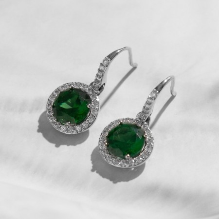 Earrings with rhinestones Xuping Circle, white-green color in silver-1