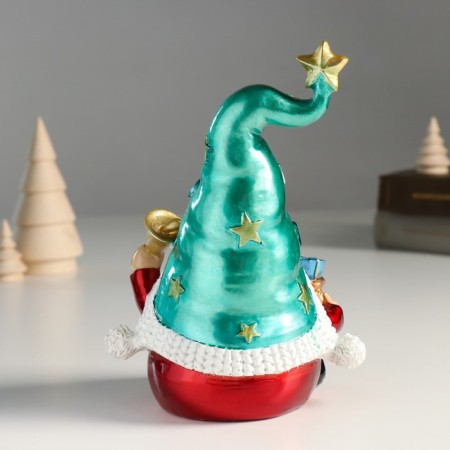 Polystone souvenir "Santa Claus in a cap with stars, with a bell and a bag" 12x9.5x18 cm-2