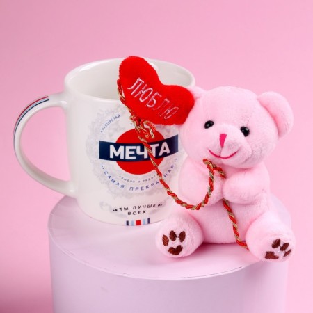 Set "Dream", soft toy in a mug, bear, color mix-7