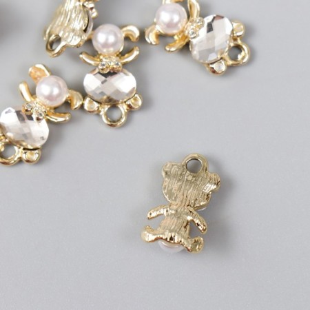Decor for creativity metal, rhinestones, pearl "Teddy bear" gold 1x1.6 cm-1