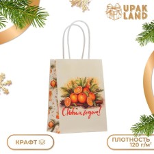 Новый год. Пакет бумажный подарочный новогодний крафт "Атмосфера Нового Года" 16 х 12 х 6 см.