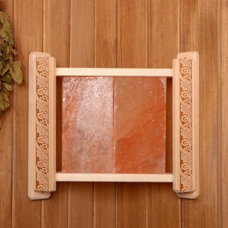 Layer wooden corner with Himalayan salt "Russian patterns" 29.5x41x8 cm