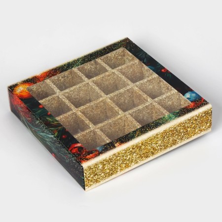 New Year. Box under 16 sweets "Happy New Year!", 17.7x17.7x3.8 cm, confectionery packaging-3