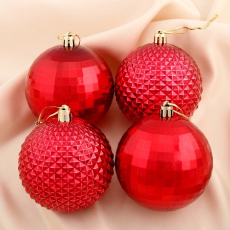 Set of balls plastic D-8 cm, 4 pcs "Disco and faces" red