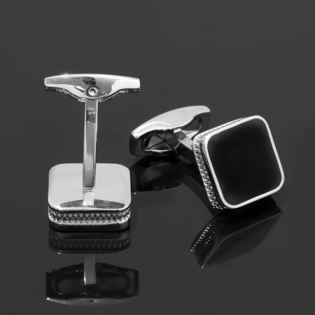 Cufflink "Square" classic, black color in silver