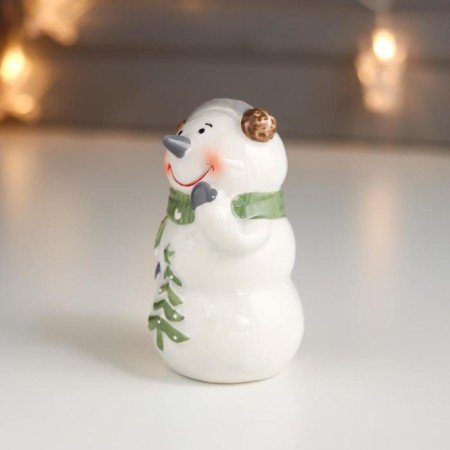 Souvenir Ceramics "Snowman in headphones, with a Christmas tree" 9.4x5.4x5.5 cm-1