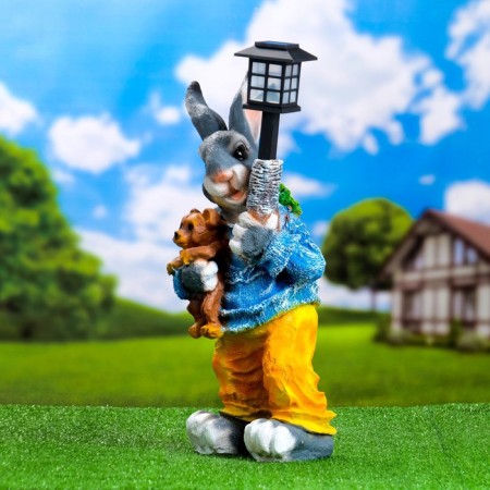 Garden Light "Hare with a flashlight and toy" 27x24x52cm-2