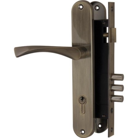 Cylinder cut lock with a latch, with a SET F9011 AB handle, 5 cl., Bronze color