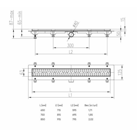 The Veconi Drops Black V750DB, D = 40 mm, lateral release, 815x125 mm, linear, black-5