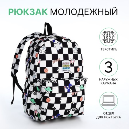 School backpack from textiles on lightning, 3 pockets, black color