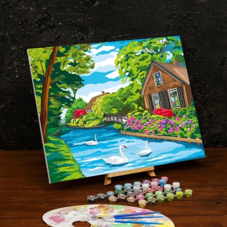 Picture on numbers on a canvas with a subframe "House by the River", 40 x 50 cm-1