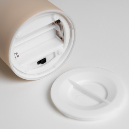 Beige LED candle, 7 × 15 × 7 cm, plastic, AAX2 batteries (not complete), warm white glow-2