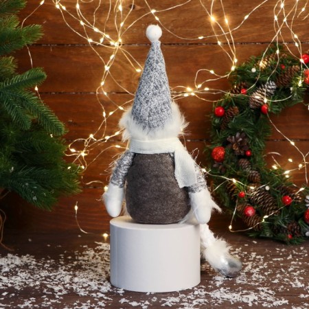 Soft toy "Snowman in the cap and scarf" 15x39 cm, white-gray-1