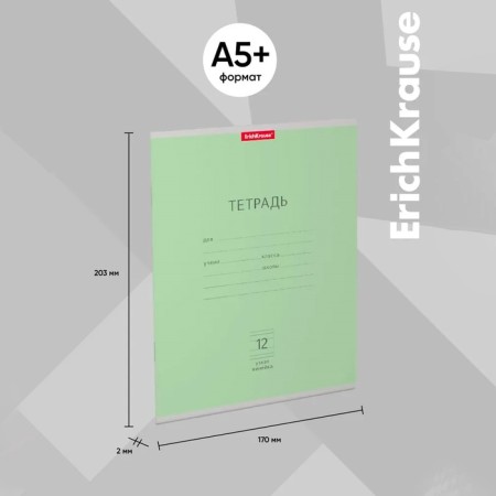Notebook 12 sheets in a narrow ruler, Erichkrause "Classic", cover coated cardboard, OFSET block, Green-2