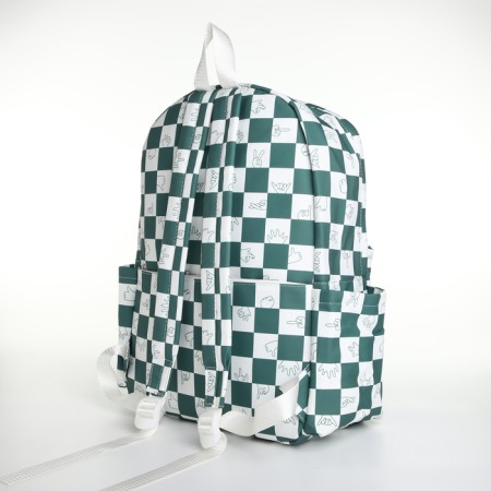 Youth backpack from textiles, 4 pockets, white/green color-3
