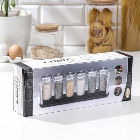 Set for glass spices on the high-tech stand, 90 ml, 33 × 6.7 × 10.5 cm, 4 × 9.5 cm, 6 pcs-2