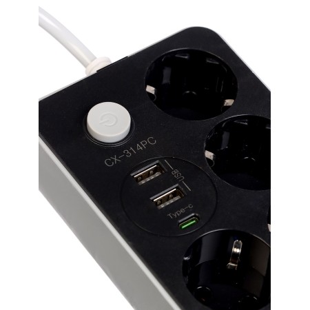Extension cord 4 outlets, 2m, 1300 W, 3x0.75 mm2, 2 USB-A,+USB-C, 2.1A, s/c, with off.-1