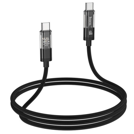 Cable Hoco U116, Type-C-Type-C, 60 W, 3 A, 1.2 m, transparent, fast charging, nylon, black-6