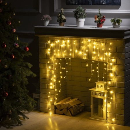Garland "fringe" 1 × 1 m, IP20, transparent thread, 126 LED, warm white glow, 8 modes, 220 V