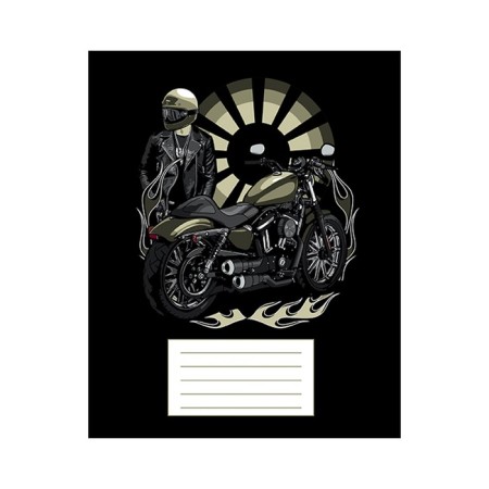 Notebook of 12 sheets in the Motorcyclist line, cover coated paper, VD-LK, block No. 2 (gray sheets), mix-5