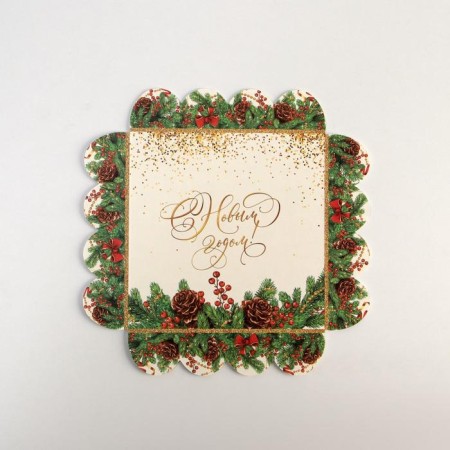 Box for confectionery products with PVC "New Year", 13 x 13 x 3 cm, New Year-3