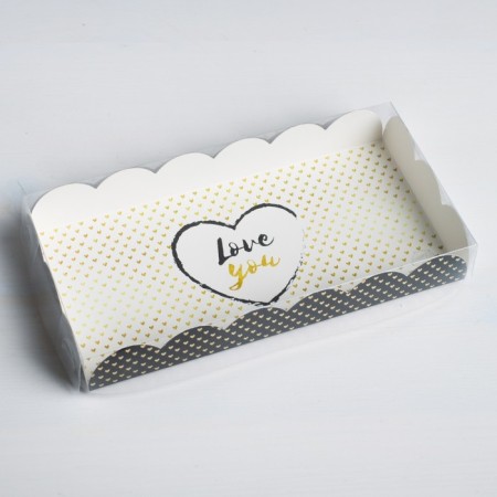 Cookie box, confectionery packaging with PVC lid, love you, 21 x 10.5 x 3 cm