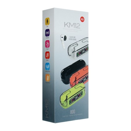 Wireless headphones KM12, TWS, inserts, BT 5.0, 30/200 mAh, transparent, black-7