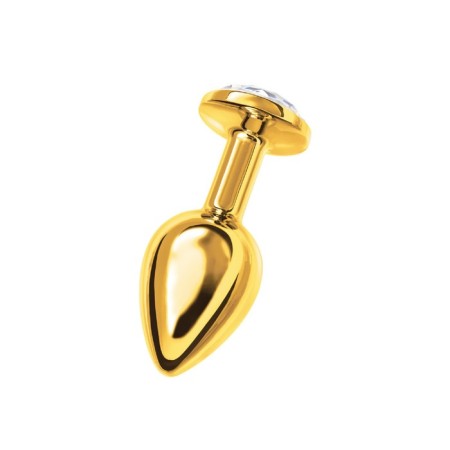 Anal plug Metal by Toyfa, golden, with a white crystal, 7.5 cm, d = 3 cm-3