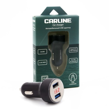 Carline® Car adapter with a 2xUSB voltmeter, 3.4a max, in a cigarette lighter 12/24V, black 10024-3