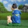 Garden figure "Grandma with a pig" blue, 30x21cm