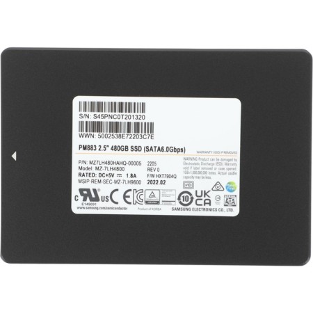 SSD Samsung S Sata III 480GB MZ7LH480HAHAHQ-00005 PM883 2.5 ".3 DWPD OEM-5